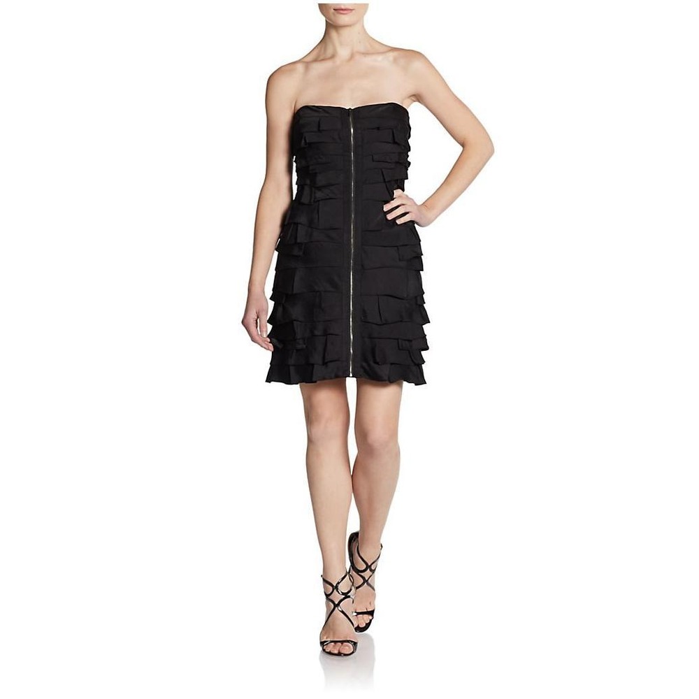 NWT BCBG MAXAZRIA Women Black Strapless Tiered Ruffle Cocktail Party Dress 4